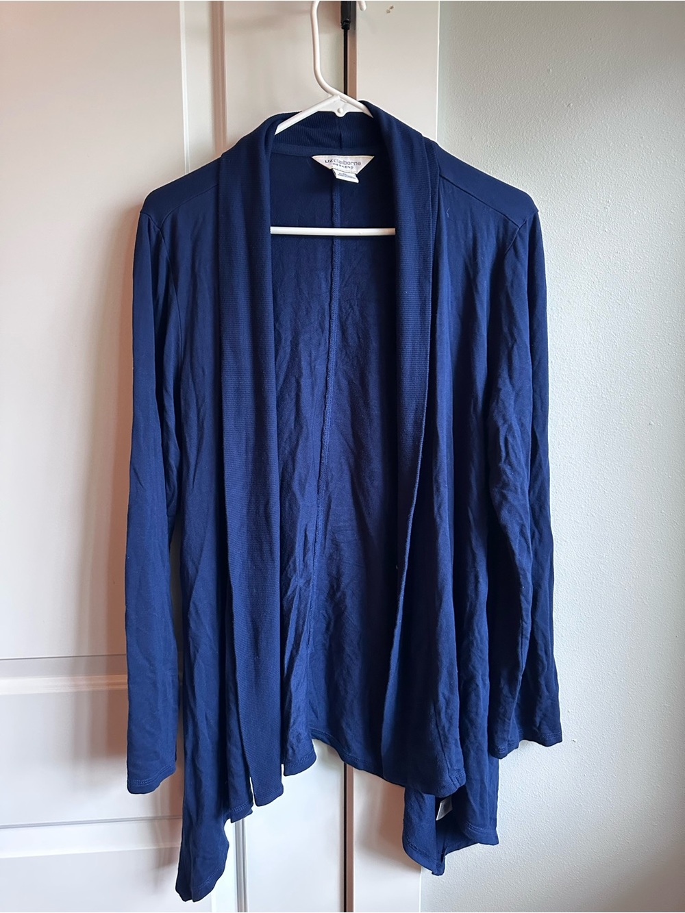 Liz Claiborne Navy Open-Front Draped Cardigan